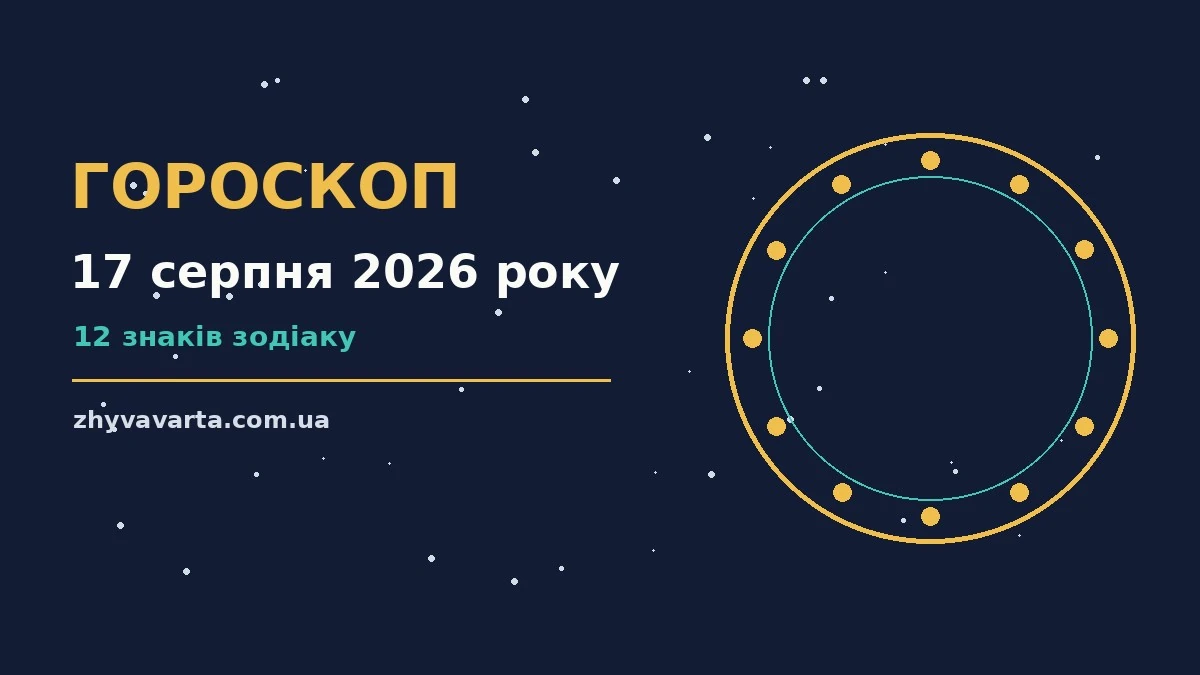 Зоряний гороскоп на 17 серпня 2026 року, знаки Зодіаку на тлі вечірнього неба