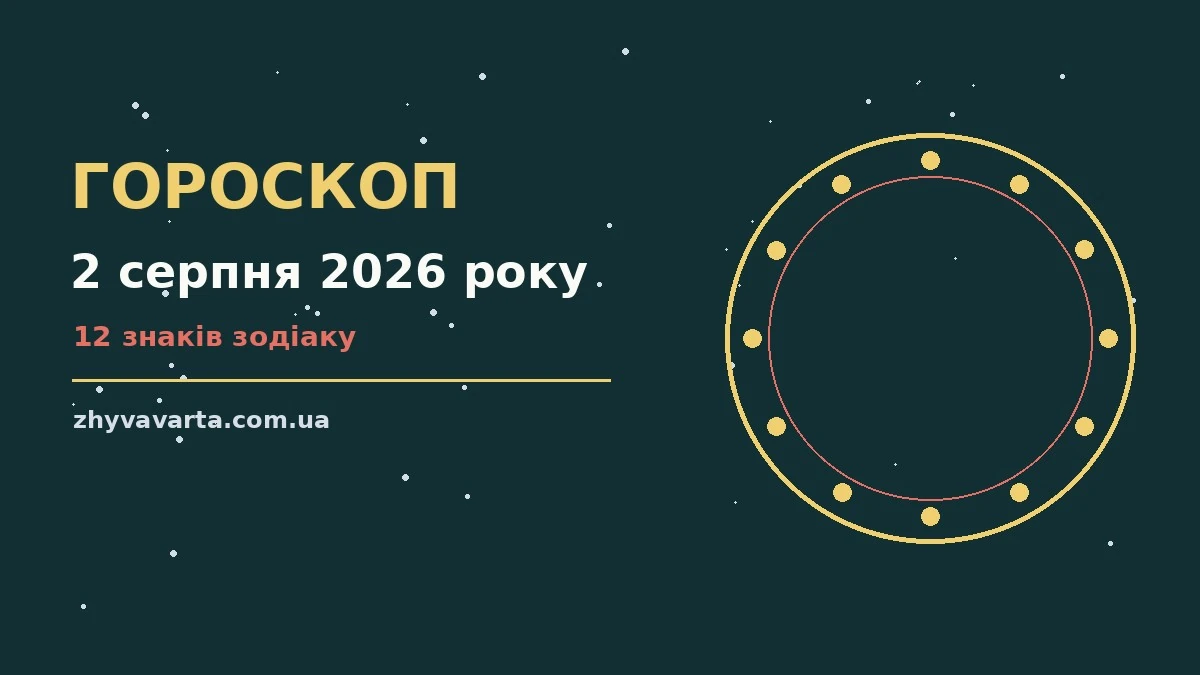 Гороскоп на 2 серпня 2026 року для дванадцяти знаків зодіаку з порадами щодо справ і почуттів